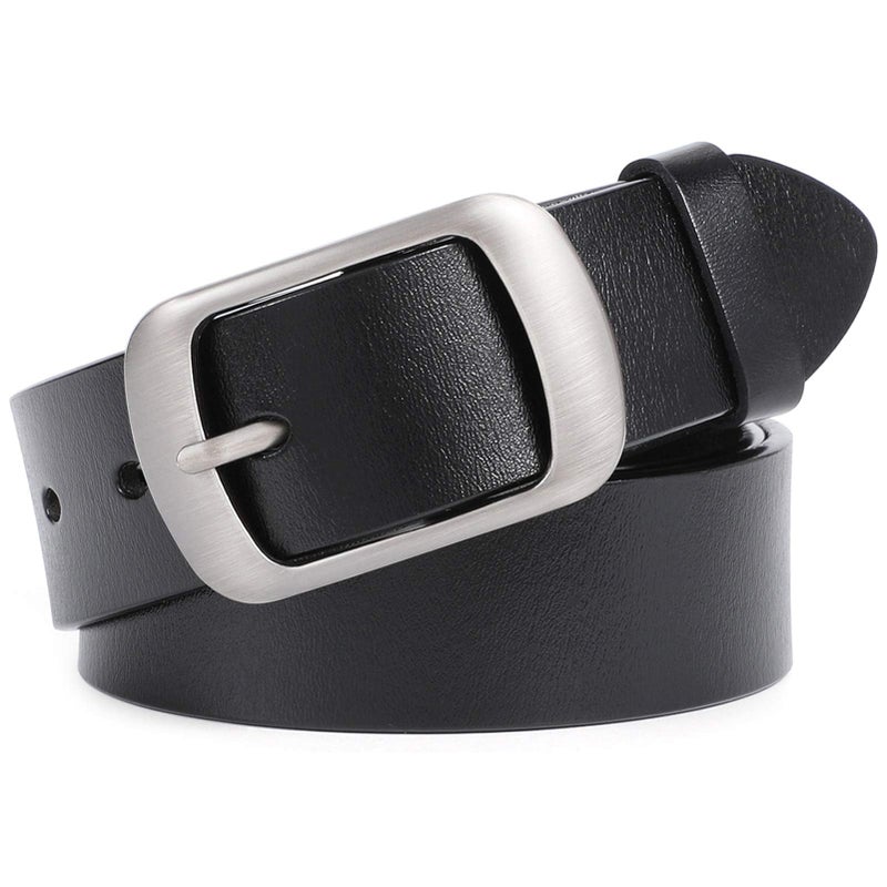 WHIPPY Women Leather Belts for Jeans Pants Fashion Dress Belt for Women with Solid Pin Buckle, Black, L - Image 1